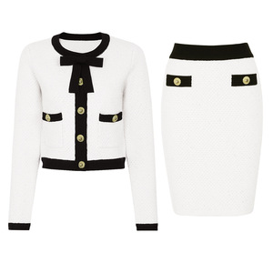 2025 A/W nuovo abito lavorato A maglia da donna alla moda semplice Slim-fit snellente superiore mezza gonna due pezzi Set di <span class=keywords><strong>abbigliamento</strong></span> - Product Image 6