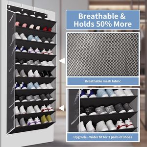 Organizador de zapatos para colgar sobre la puerta de 10 niveles, 33x15x85cm, con bolsillos profundos para almacenamiento en el armario - Product Image 6