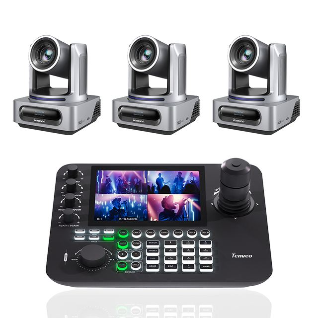NEW Conference System 20X Zoom 4K Single Person /Multi-person Tracking PTZ Camera and 4 Split Screen 4D Joystick Controller