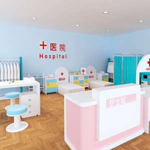 Aire de jeux intérieure en bois pour enfants, thème centre médical, pour jeu de rôle de docteur et infirmière, usage commercial - Product Image 1