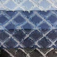 Tissu en denim brut jacquard losanges en coton lavé, tissu à carreaux pour pantalons, jeans, vestes, combinaisons, sacs, chaussures, chapeaux
