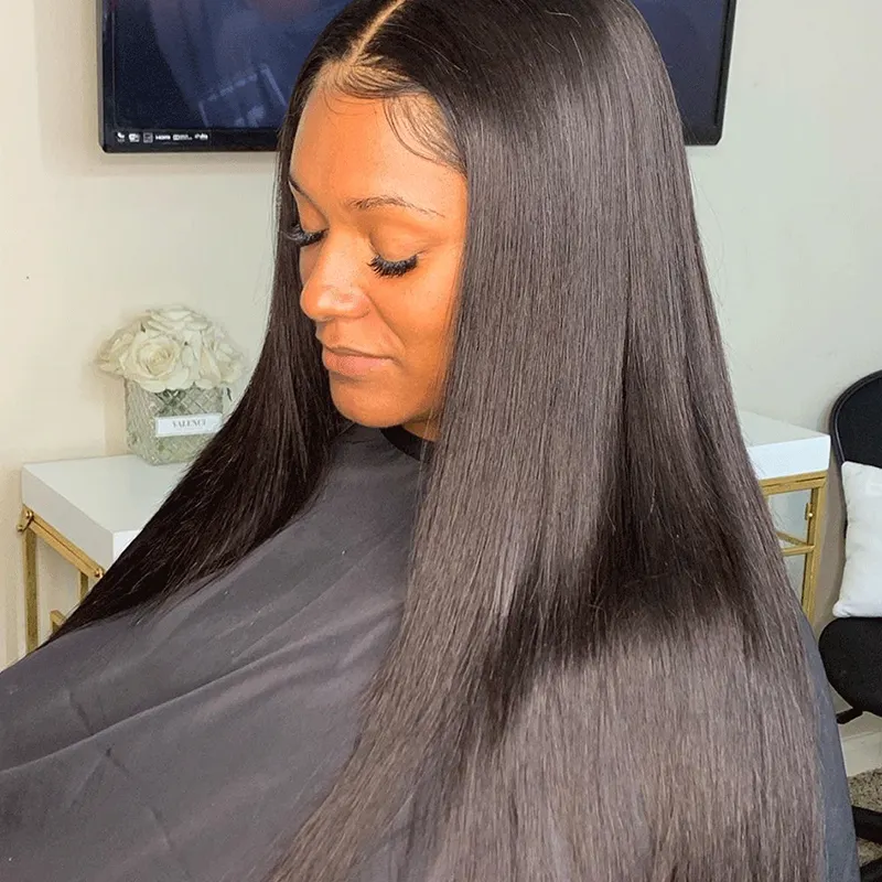 Peluca de cabello humano transparente HD 13x4Lace Front, cabello virgen peruano brasileño recto de hueso 360, pelucas de encaje completo para mujeres negras