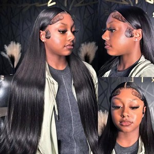 Venta al por mayor de fábrica 100% pelucas de cabello humano virgen Borgoña 99j vino rojo cuerpo recto ondulado prearrancado 13*4 frente de encaje completo Yaki - Product Image 1