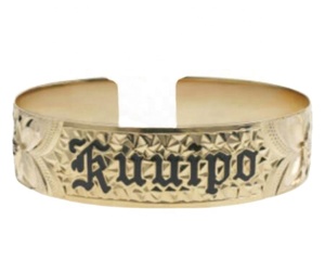 925 Berlapis Perak Sterling Bangle Emas Hawaii, Gelang Kancing Depan/Nama, Gelang Hawaii untuk Pria - Product Image 1