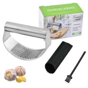 3 in 1 premium full stainless steel manual kitchen garlic press rocker mincer masher tool set with peeler kitchen accessories
