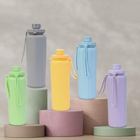 Bouteille d'eau de sport en silicone pliable, portable, pour le voyage en extérieur, le cyclisme, avec fonction de suspension, design moderne et minimaliste, logo