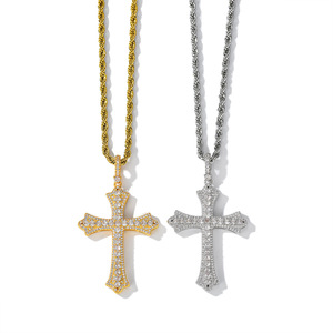 Cross Pendant <b>Necklace</b> Micro Insert <b>Crystal</b> Rhinestone Unisex Everyday Wear Geometric Design - Product Image 1