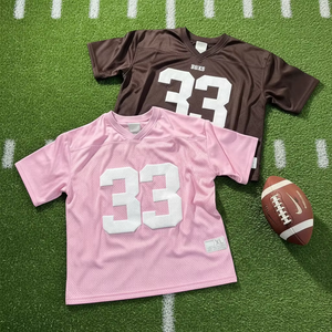 ملابس رياضية مطبوعة من مصنع معتمد من BSCI، قميص كرة قدم أمريكية عالي الجودة بتصميم مخصص وطباعة ثلاثية الأبعاد بارزة وتطريز - Product Image 1