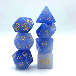 Feeron - Juego de 7 dados poliédricos de acrílico con purpurina galáctica azul y morado para juegos de rol D&D, DND, Pathfinder - Duraderos - Product Image 3