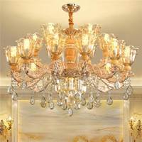 Goldener K9 Kristall-Jade-Kronleuchter LED Villa-Restaurant Kerzenstil Hochleuchtender Decken-Kronleuchter für Wohnzimmer