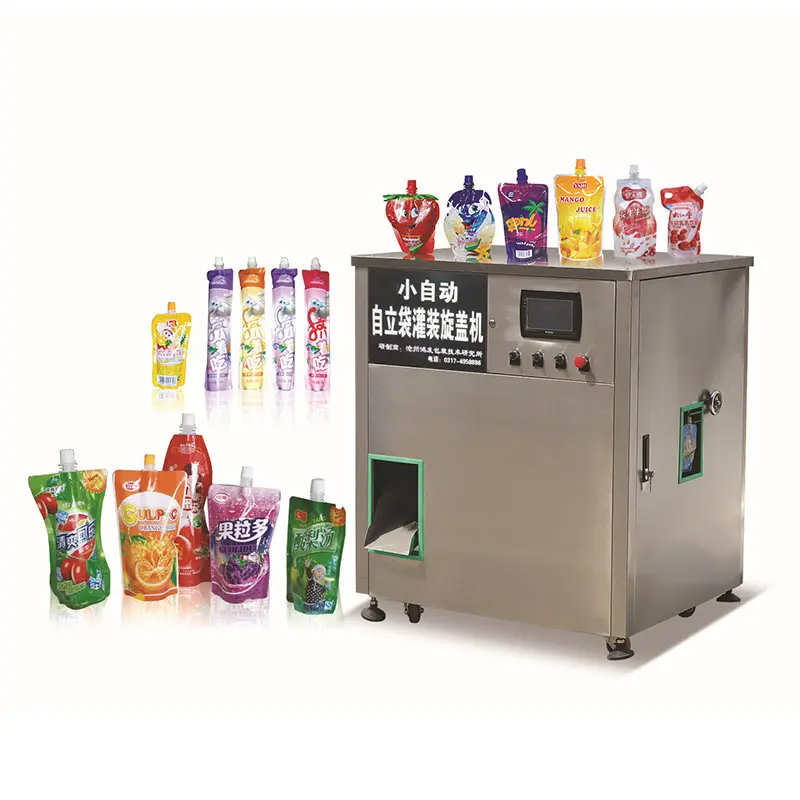 watermelon jelly and soursop juice doypack standing up with spout satchet/pouch/bag filling sealing capping packaging machine