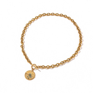 Collar de Acero Inoxidable con Cierre OT, Colgante Redondo Chapado en Oro de 18K, Zirconia Colorida, Joyería para Mujer, Accesorio de Moda - Product Image 5