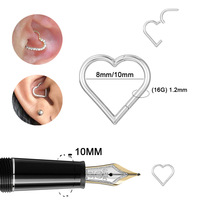 Anneau de piercing en titane ASTM F136 avec zircon, pour daith, hélix, cœur, cartilage, tragus, anneaux segmentés articulés, anneau de nez rose, 16G