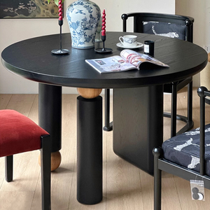 Phong cách cổ xưa màu đen rắn gỗ Bàn tròn hộ gia đình nhỏ Mỹ phong cách retro Bàn Ăn Tròn pj2453 - Product Image 4