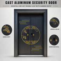 Porte d'entrée minimaliste en aluminium coulé doré avec motif en treillis de bambou, antivol et isolante thermiquement, pour villa et usage commercial