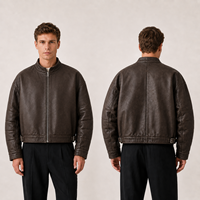 Blouson aviateur en cuir marron sur mesure pour homme, col montant court, manches matelassées, fermeture éclair bidirectionnelle, OEM ODM, vente en gros, usine
