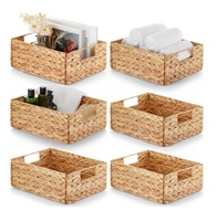 Panier de rangement rectangulaire en jacinthe d'eau tressée à la main avec couvercle pour buanderie, garde-manger, cuisine et organisation de la maison
