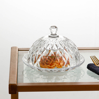 Glazen taartplateau met diamantpatroon en koepelvormig deksel, stofdichte dessert serveerschaal voor afternoon tea, fruit- en snackpresentatie