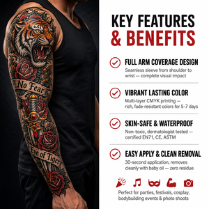 Hao Feng - Tatuaje Temporal de <span class=keywords><strong>Manga</strong></span> Completa Estilo <span class=keywords><strong>Tradicional</strong></span> Antiguo, Adhesivo Impermeable para Arte Corporal, Tatuaje Personalizado - Product Image 3