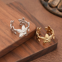 Cincin Baja Anti Karat Lapis Emas 18K Desain Minimalis Bunga Multifungsi Trendy Gaya Eropa Amerika, Dapat Dipersonalisasi