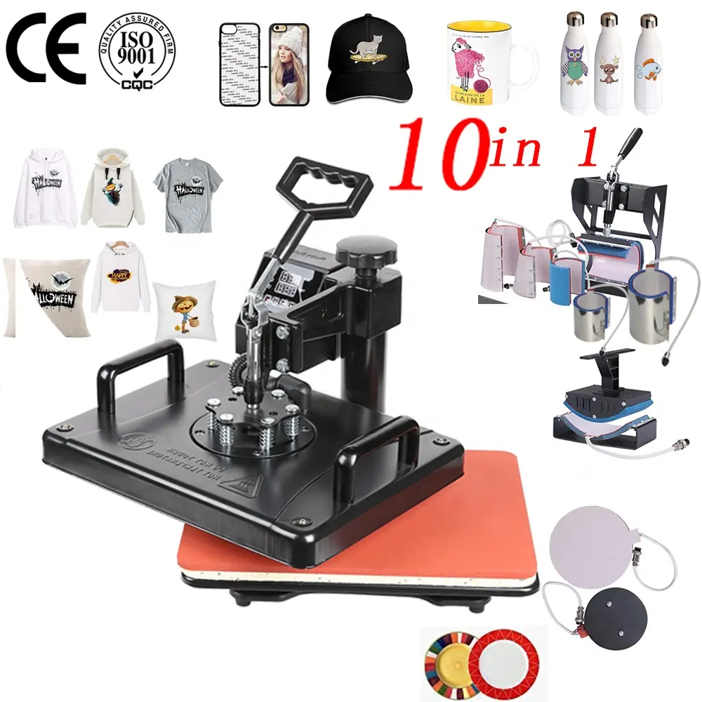 double display 30*38CM 10 in 1 Combo Sublimation Heat press Machine For T shirt/Hat/Mug/Slate Rock/MDF frame Customizing