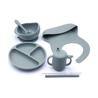 Ensemble de repas pour bébé en silicone durable, écologique et sans BPA, comprenant un bol, une assiette, une cuillère et un bavoir