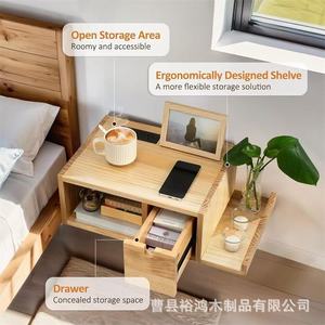Wooden Floating <b>Bedside</b> Table <b>Shelf</b> With Drawer Storage For Bedroom Nightstand - Product Image 2