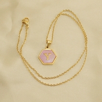 Collar Hexagonal con Iniciales de 26 Letras, Collar Geométrico con Colgantes de Monedas Rosas, Joyería en Capas de Acero Inoxidable