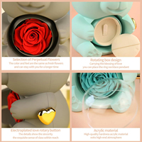 Cadeau de la Saint-Valentin 2025 avec une fleur éternelle dans une boîte rotative, rose éternelle immortelle, ours en peluche, boîte à bijoux