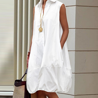 Robe chemise midi ample et décontractée sans manches boutonnée unie à col montant respirante pour l'été