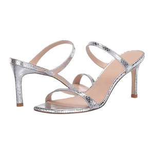 Trendy Silver Snake Metallic Skin Two Strap Stiletto Heels Scarpe Donna <span class=keywords><strong>Sandalias</strong></span> de tacón sexy para mujer - Product Image 1