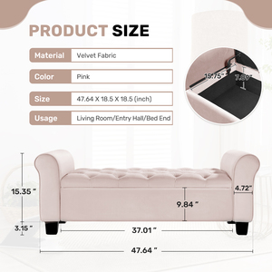 Banc de rangement convertible moderne en velours, siège capitonné, accoudoirs roulés, mousse haute densité, gain de place, appartement, école - Product Image 6