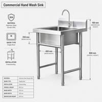 Évier de cuisine industriel autoportant à cuve unique en acier inoxydable 304 avec robinet, évier utilitaire commercial robuste