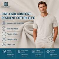 Tissu tricoté à carreaux double face GUAN MIAN, 185 GSM, 77,2 % coton, 22,8 % polyester, tissu tricoté à carreaux élastique pour t-shirt