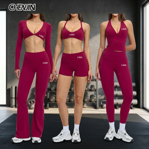 Ensemble de yoga fitness 2 pièces en spandex et nylon pour femmes, leggings de yoga taille haute, taille élastique, sans couture, séchage rapide, pantalon d'entraînement extensible - Product Image 3