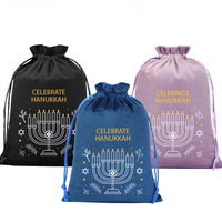 Fabrik-Großhandel Maßgefertigter Samt-Zugbeutel Chanukka-Geschenktasche Neunarmiger Kandelaber Jüdisches Feiertagsgeschenk Geschenkverpackung