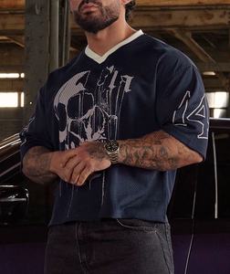 TKAN254, camisetas de malla de fútbol deportivas de gran tamaño personalizadas, camiseta de fútbol recortada, ropa de calle Boxy Fit, camiseta de fútbol con cuello en V - Product Image 2