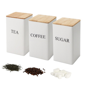Ensemble de 3 contenants à café, sucre et thé avec couvercle en bambou, rangement simple pour les grains de café, pour la cuisine - Product Image 3