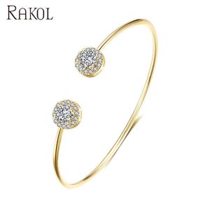 RAKOL BP2195 New 2025 Gold-Plated <b>Crystal</b> Round Zircon Cuff Wedding Dubai Women Bride Gold <b>Bracelet</b> - Product Image 1