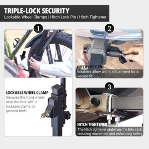 Porte-vélos Ambull Factory Tilt Fold Anti-Theft Hitch and Wheel Lock Hitch Mount 2-Bike Rack avec rampe pour vélo pour voiture SUV RV camion - Product Image 4