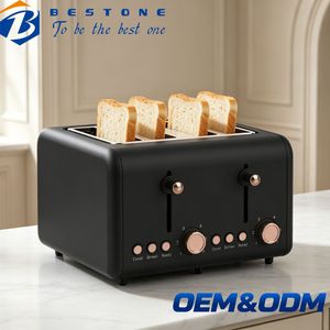 Tostadora BESTONE de 4 Rebanadas, Negra, Temporizador Mecánico, Función de Descongelar, Recalebar y Cancelar, Uso Doméstico - Product Image 1