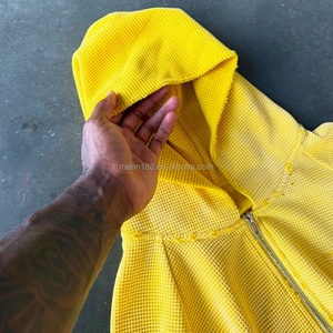 Sweat à capuche personnalisé en tricot gaufré pour homme, haute qualité, 100% coton, coupe oversize, effet délavé soleil, thermique, avec fermeture éclair - Product Image 2
