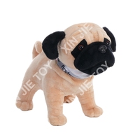 Jouet en peluche chien bouledogue beige et noir personnalisé OEM/ODM avec collier imprimé, jouet doux pour chiot, animal en peluche chien bouledogue de dessin animé