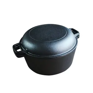 Outdoor Multi Function Cookware 2 In 1 Cast Iron Dutch Oven