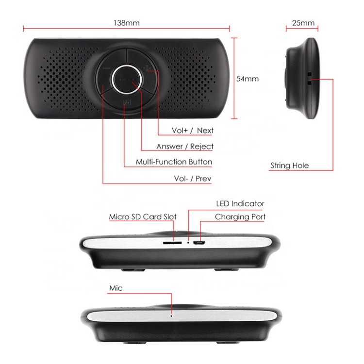 Bluetooth Handsfree Speakerphone T826 - 12V/24V Car Speaker with