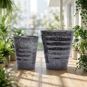 Modern Minimalist PP <b>Planters</b> Black Speckled Outdoor Flower Pots for Garden Green Plants <b>Large</b> Size - Product Image 1