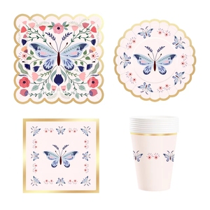 Assiettes de fête d'anniversaire personnalisées DAMAI sur le thème du papillon rose avec bord doré, ensemble d'assiettes jetables, ensemble d'assiettes en papier pour fête d'anniversaire - Product Image 5