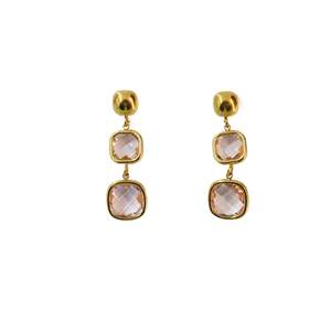 Fashion Dangle <b>Earrings</b> PVD Gold Plated 316L Stainless Steel Sustainable Resistant Pink <b>Crystal</b> <b>Studs</b> - Product Image 1