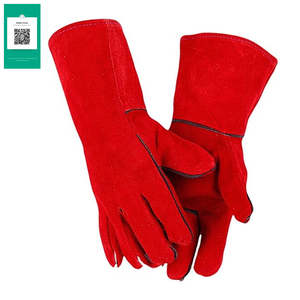 Guantes de soldadura de cuero dividido de vaca de alta calidad de Pakistán disponibles en colores rojos-Venta completa - Product Image 1
