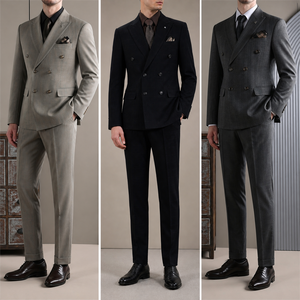 Completo da <span class=keywords><strong>Uomo</strong></span> <span class=keywords><strong>Doppiopetto</strong></span> per Cerimonia, Matrimonio, Sposo, Slim Fit, Antipiega, in Tessuto Pettinato, Giacca Blazer per Testimone - Product Image 1